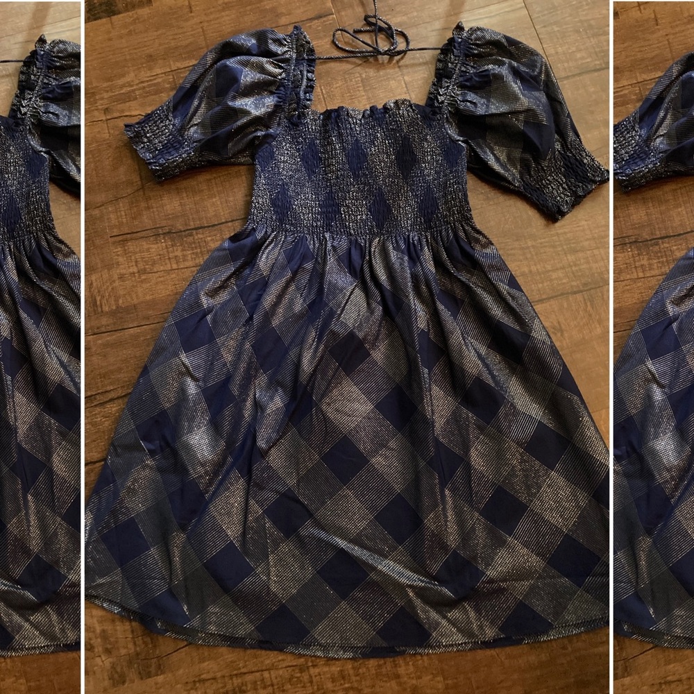 Hill House Athena Dress, XS, Dark Blue with Silver Threads, Worn Once